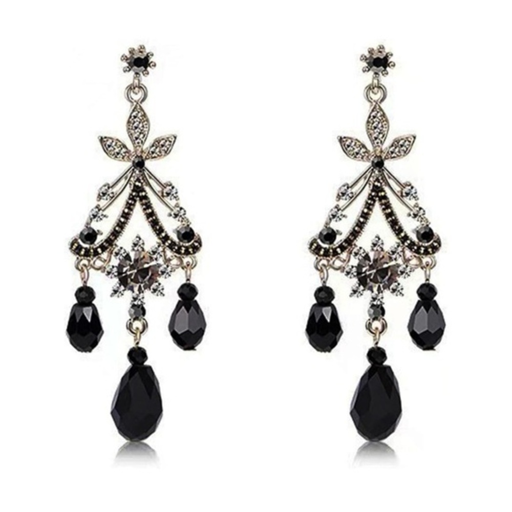 Elegant Black and Silver Chandelier Earrings